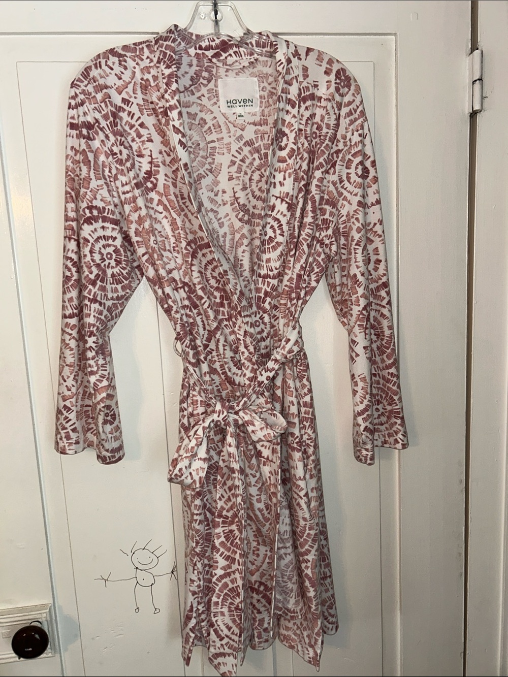 Haven Well Within Organic Cotton Jeresy Robe Pink White Size M Soft Romantic